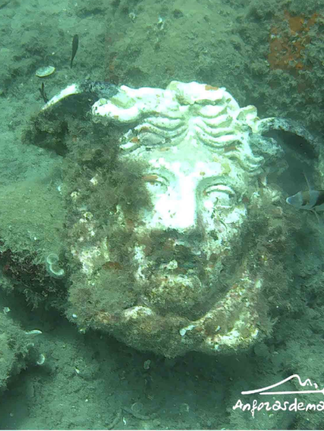 Cabeza de Medusa, de 39 cm de alto, envejecida bajo el mar. Elemento decorativo de interior o exterior.