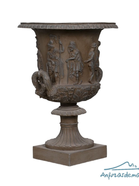 Copa Neoclásica con asas, en mármol reconstituido, de 77 cm de alto. Elemento decorativo de interior o exterior.